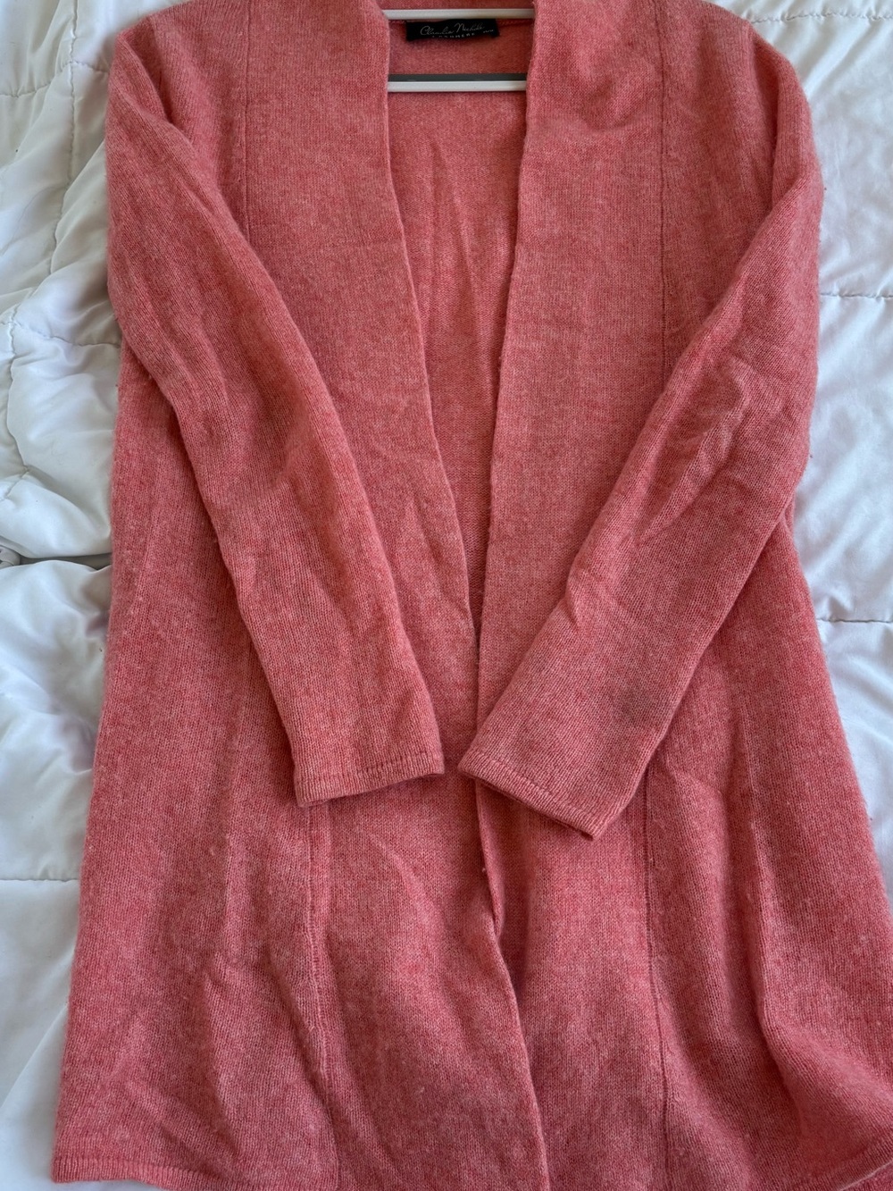 Claudia Nichole 100% Cashmere Open Front Cardigan Coral Pink Long Sleeve XS
